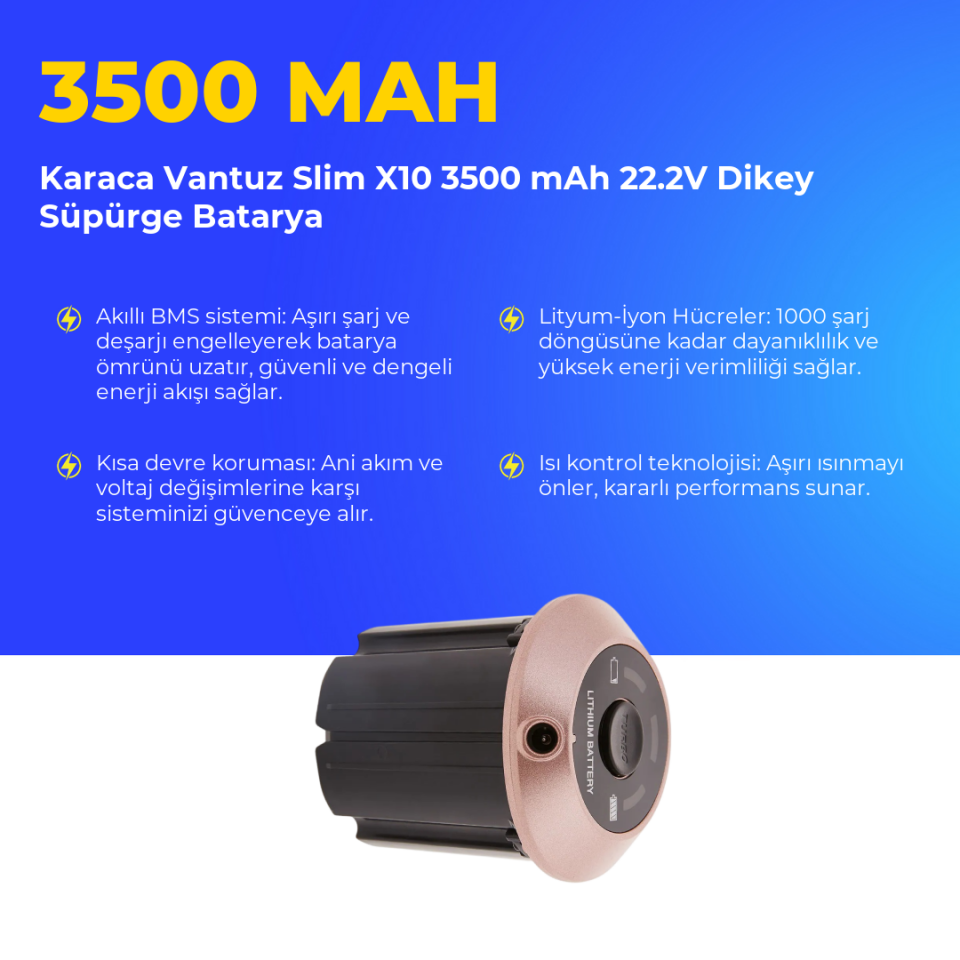 Karaca Vantuz Slim X10 3500 mAh 22.2V Dikey Süpürge Batarya