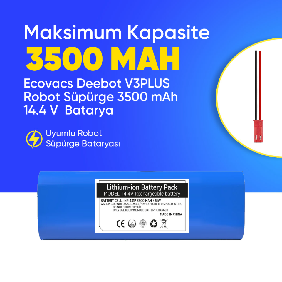 Ecovacs Deebot V3PLUS Robot Süpürge 3500 mAh 14.4 V  Batarya – Orjinal Uyumlu Uzun Ömürlü, Yüksek Performans Pil