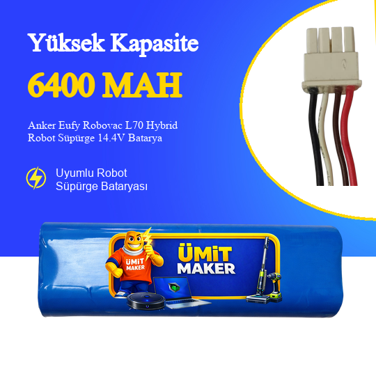 Anker Eufy Robovac L70 Hybrid Robot Süpürge 6400 mAh 14.4V Batarya