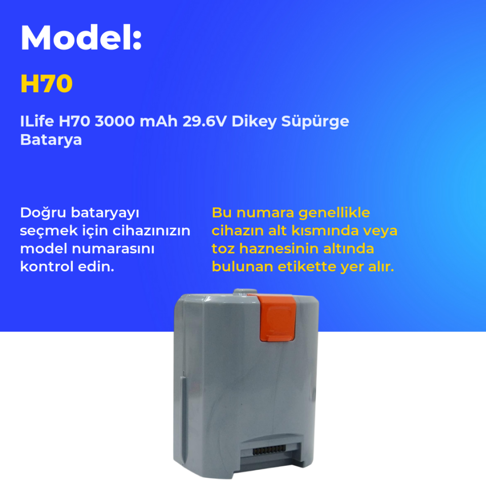 ILife H70 3000 mAh 29.6V Dikey Süpürge Batarya