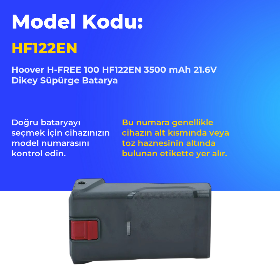 Hoover H-FREE 100 HF122EN 3500 mAh 21.6V Dikey Süpürge Batarya
