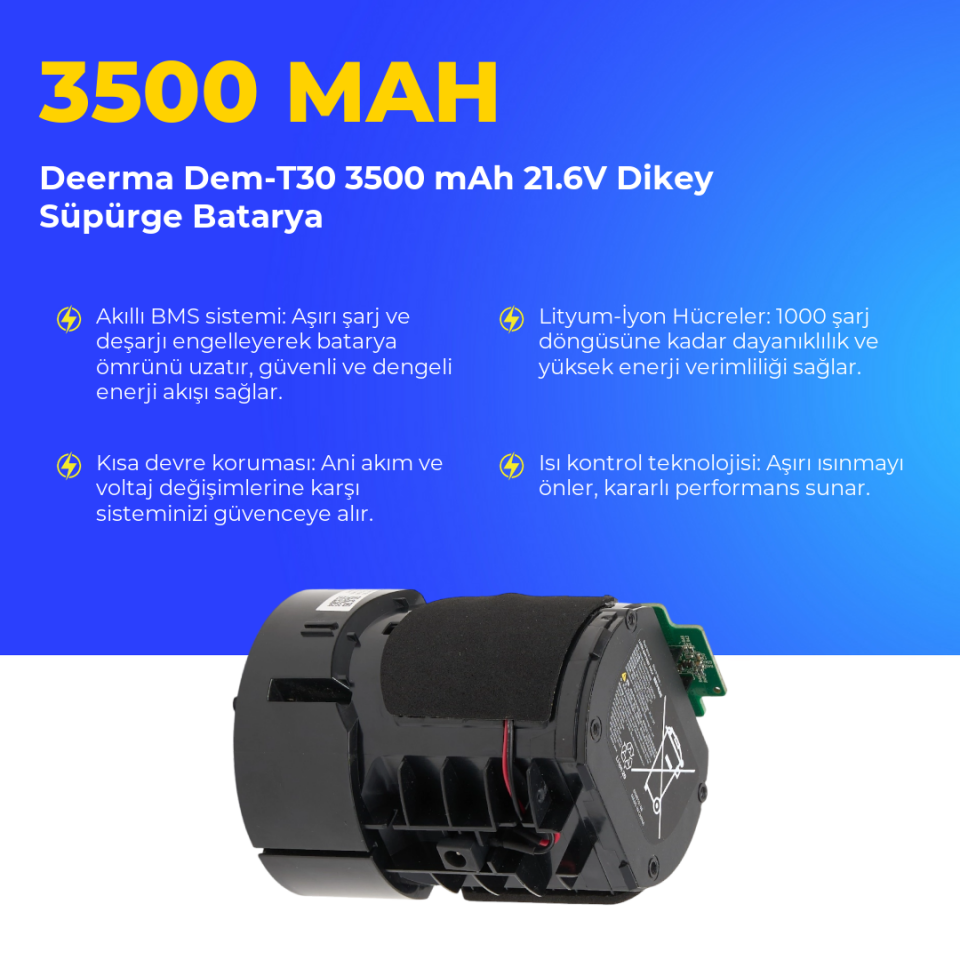 Deerma Dem-T30 3500 mAh 21.6V Dikey Süpürge Batarya