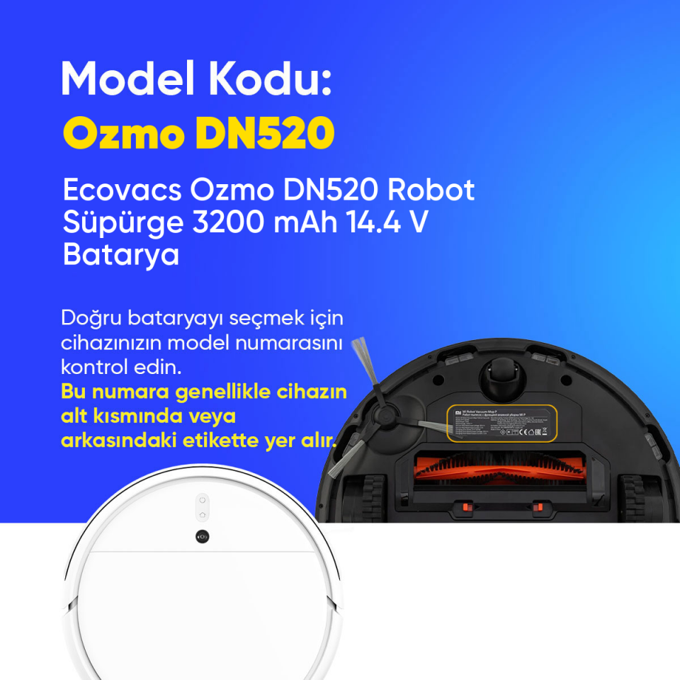 Ecovacs Ozmo DN520 Robot Süpürge 3200 mAh 14.4 V  Batarya – Orjinal Uyumlu Uzun Ömürlü, Yüksek Performans Pil