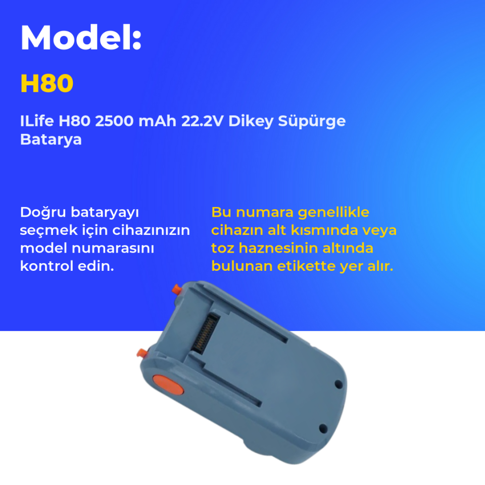 ILife H80 2500 mAh 22.2V Dikey Süpürge Batarya