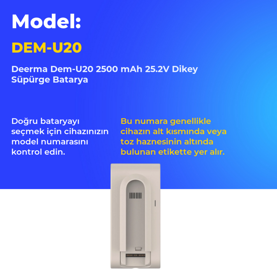 Deerma Dem-U20 2500 mAh 25.2V Dikey Süpürge Batarya