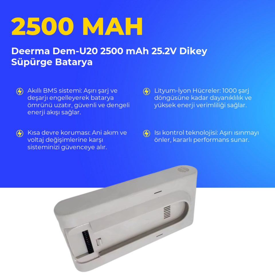 Deerma Dem-U20 2500 mAh 25.2V Dikey Süpürge Batarya