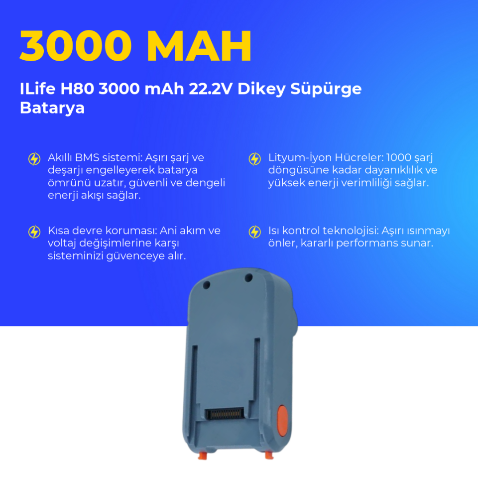ILife H80 3000 mAh 22.2V Dikey Süpürge Batarya