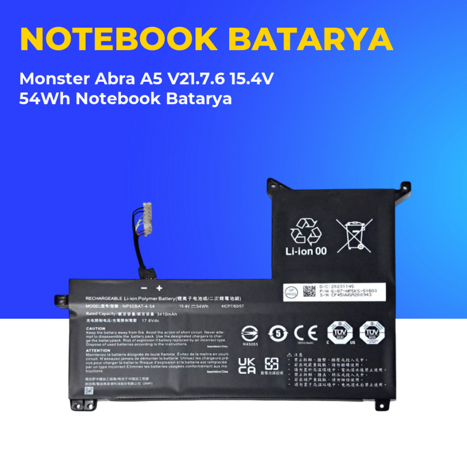 Monster Abra A5 V21.7.6 15.4V 54Wh Notebook Batarya
