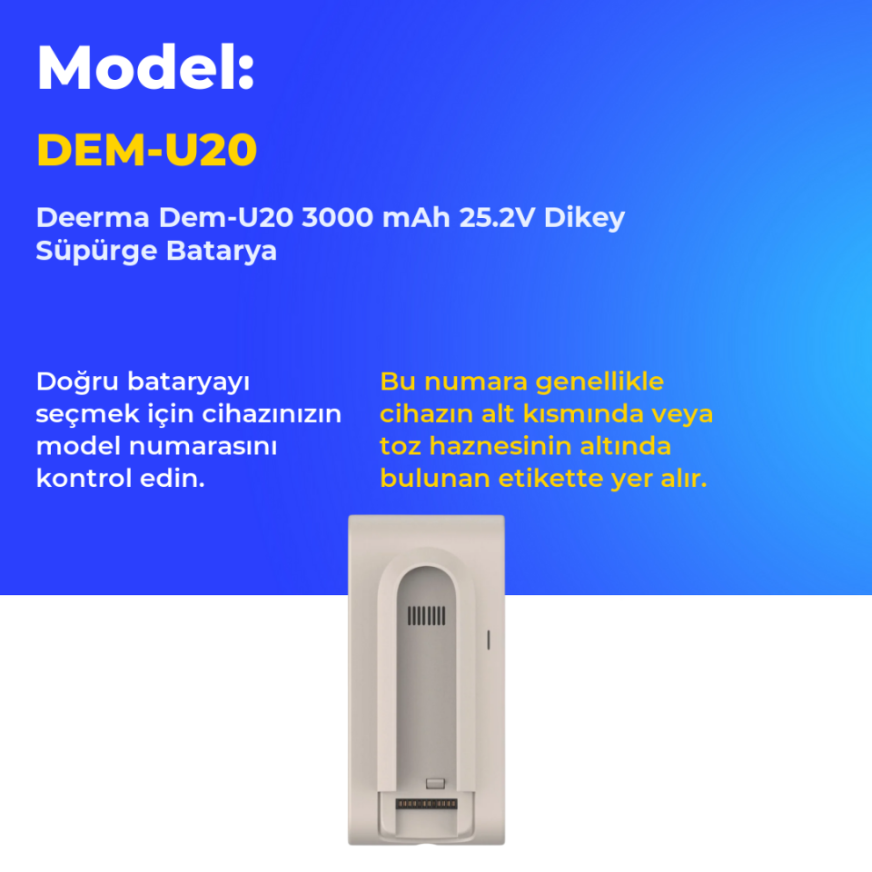 Deerma Dem-U20 3000 mAh 25.2V Dikey Süpürge Batarya