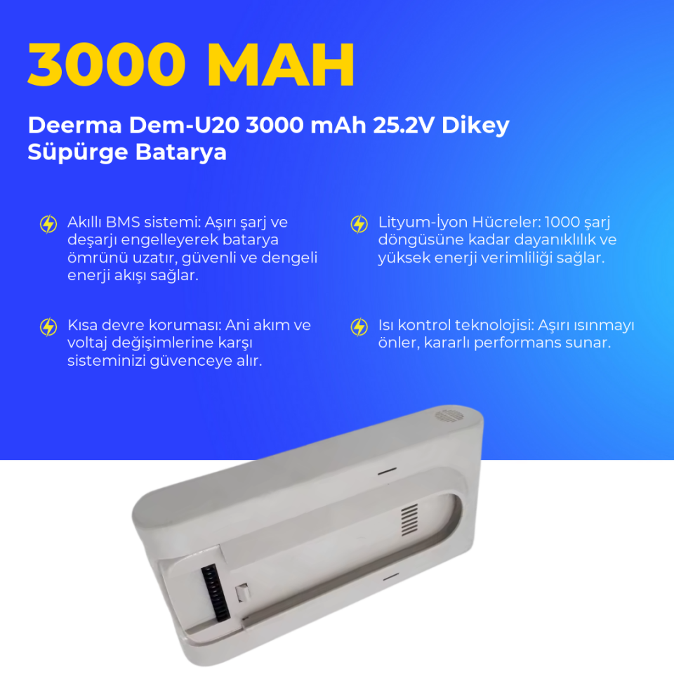 Deerma Dem-U20 3000 mAh 25.2V Dikey Süpürge Batarya