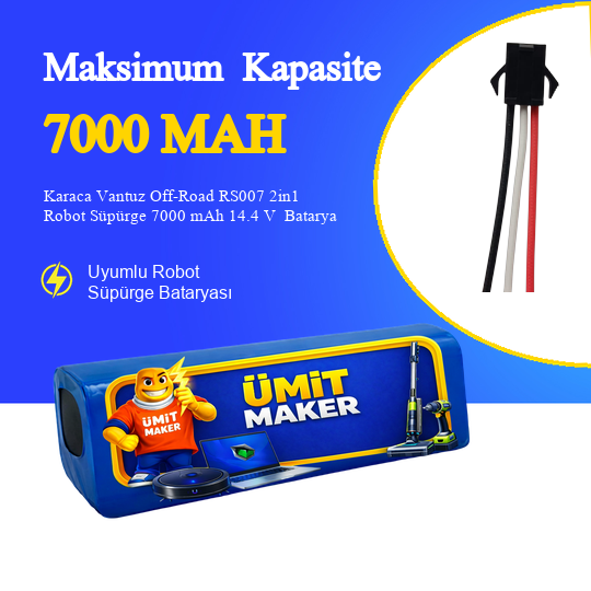 Karaca Vantuz Off-Road RS007 2in1 Robot Süpürge 7000 mAh 14.4 V  Batarya – Orjinal Uyumlu Uzun Ömürlü, Yüksek Performans Pil