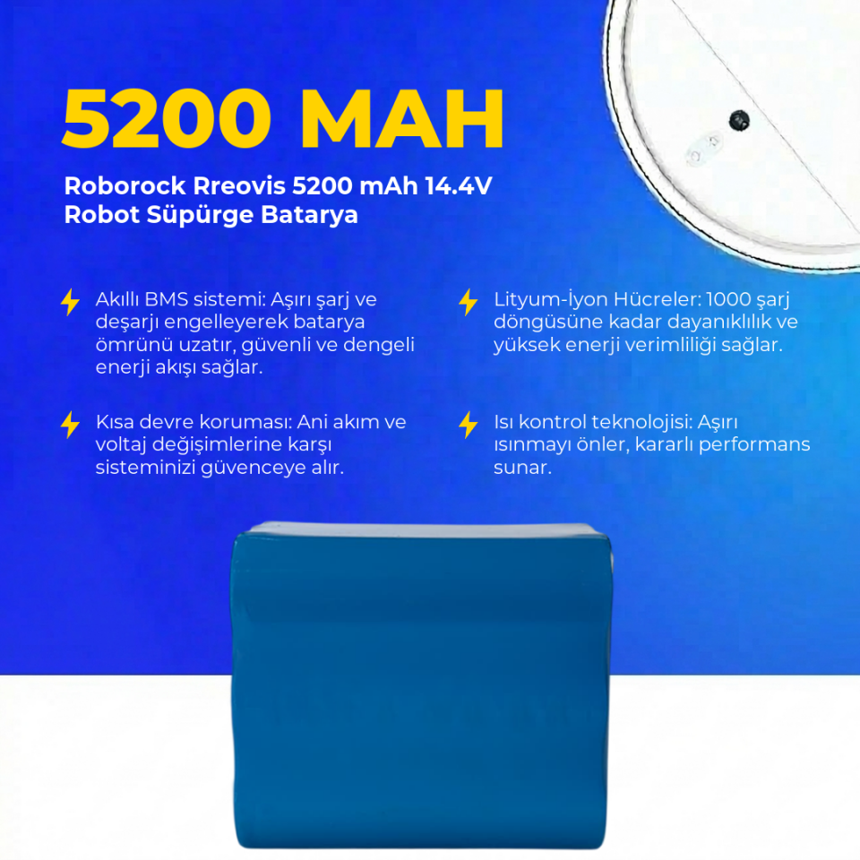 Roborock Rreovis 5200 mAh 14.4V Robot Süpürge Batarya