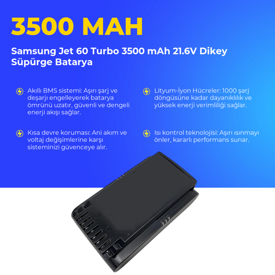 Samsung Jet 60 Turbo 3500 mAh 21.6V Dikey Süpürge Batarya