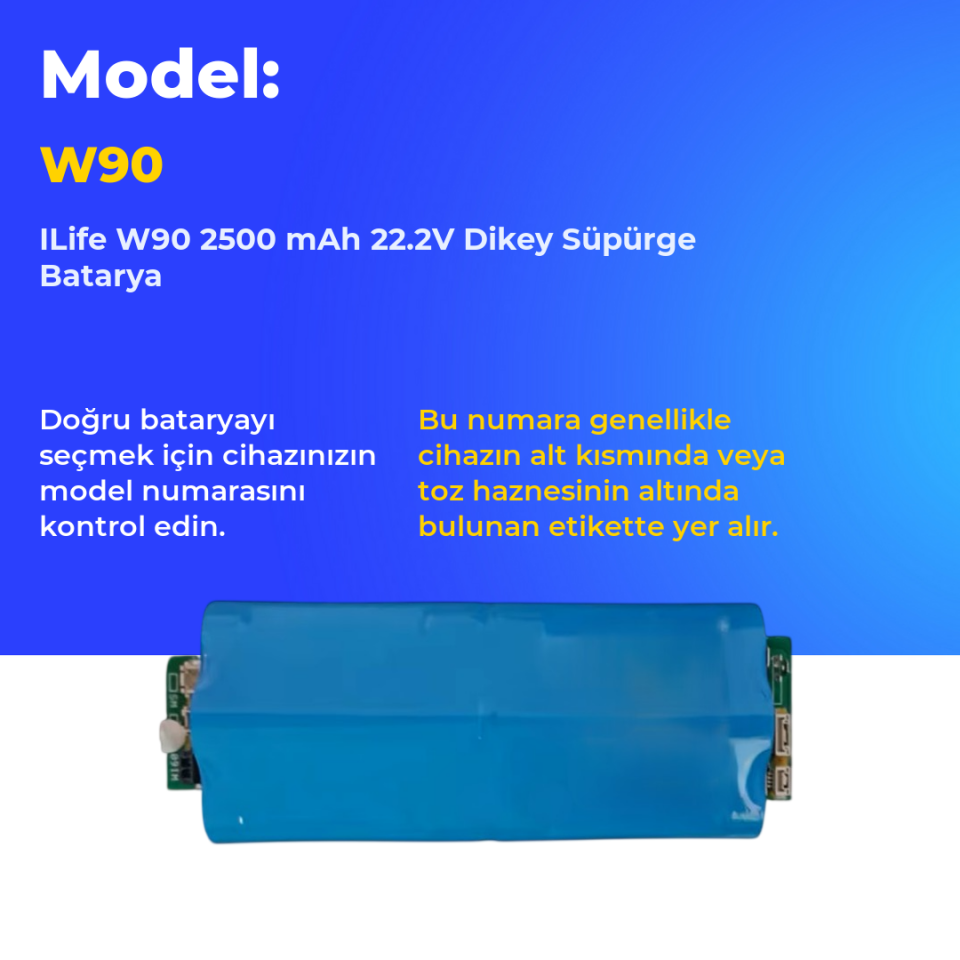 ILife W90 2500 mAh 22.2V Dikey Süpürge Batarya