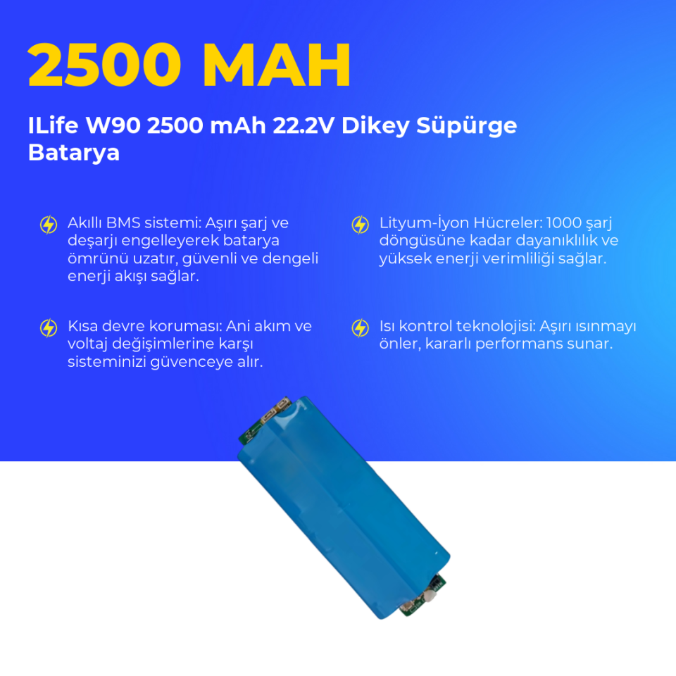 ILife W90 2500 mAh 22.2V Dikey Süpürge Batarya