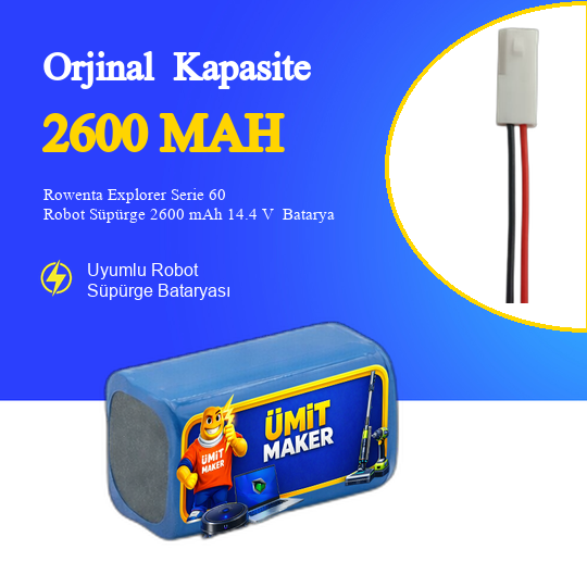 Rowenta Explorer Serie 60 Robot Süpürge 2600 mAh 14.4 V  Batarya – Orjinal Uyumlu Uzun Ömürlü, Yüksek Performans Pil
