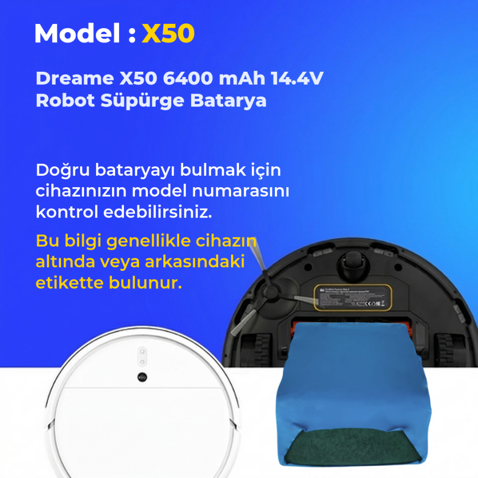 Dreame X50 6400 mAh 14.4V Robot Süpürge Batarya
