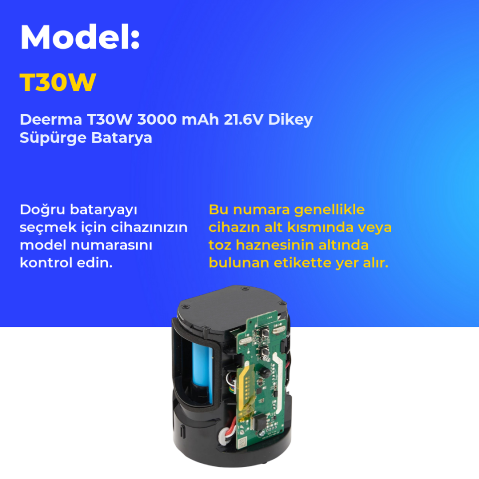 Deerma T30W 3000 mAh 21.6V Dikey Süpürge Batarya