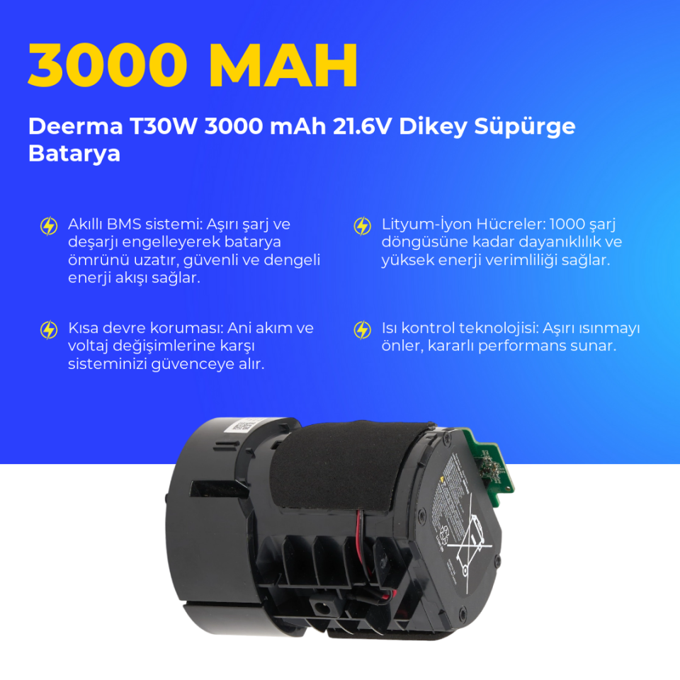 Deerma T30W 3000 mAh 21.6V Dikey Süpürge Batarya