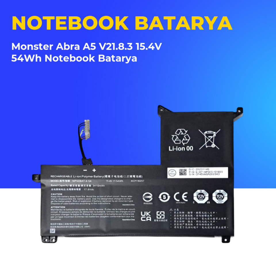 Monster Abra A5 V21.8.3 15.4V 54Wh Notebook Batarya