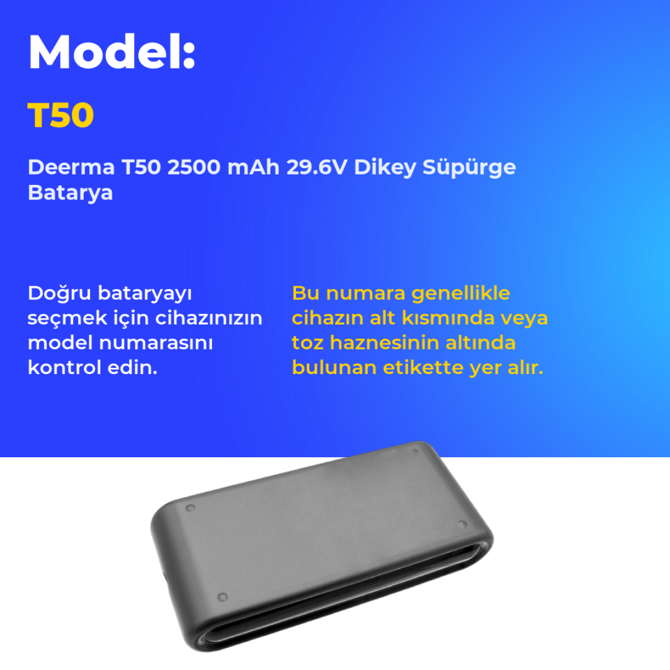 Deerma T50 2500 mAh 29.6V Dikey Süpürge Batarya