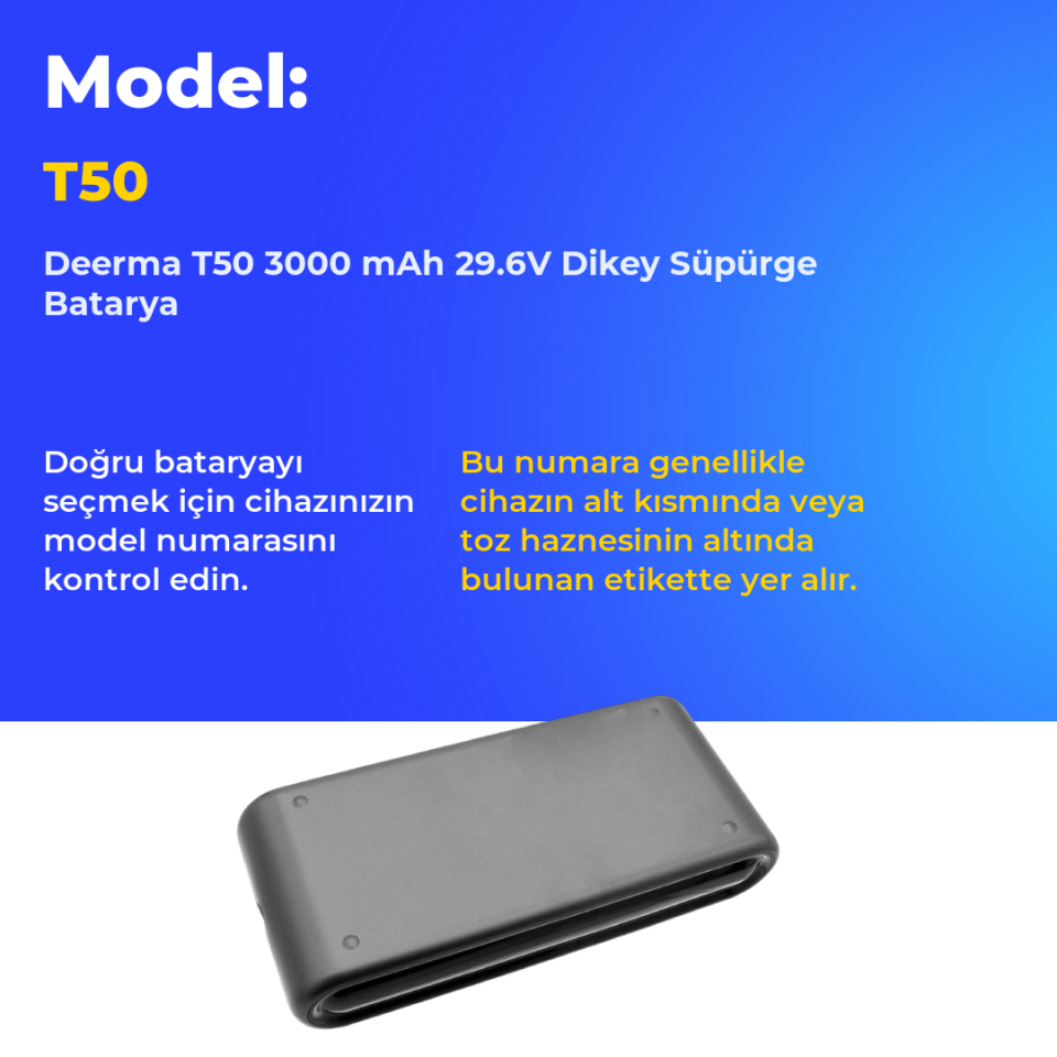Deerma T50 3000 mAh 29.6V Dikey Süpürge Batarya