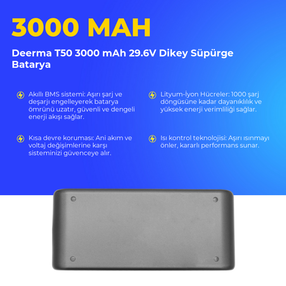 Deerma T50 3000 mAh 29.6V Dikey Süpürge Batarya