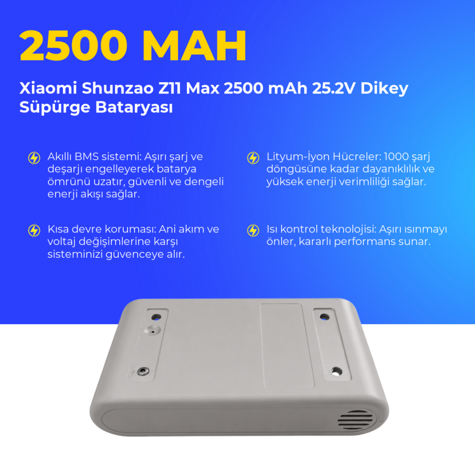 Xiaomi Shunzao Z11 Max 2500 mAh 25.2V Dikey Süpürge Bataryası