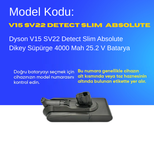Dyson V15 SV22 Detect Slim Absolute 4000MAH Pil Dikey Süpürge Batarya