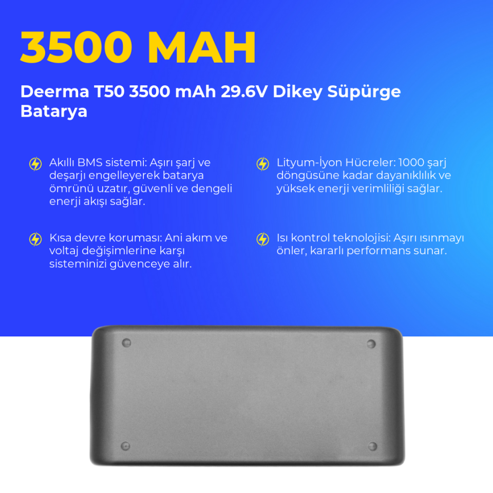 Deerma T50 3500 mAh 29.6V Dikey Süpürge Batarya