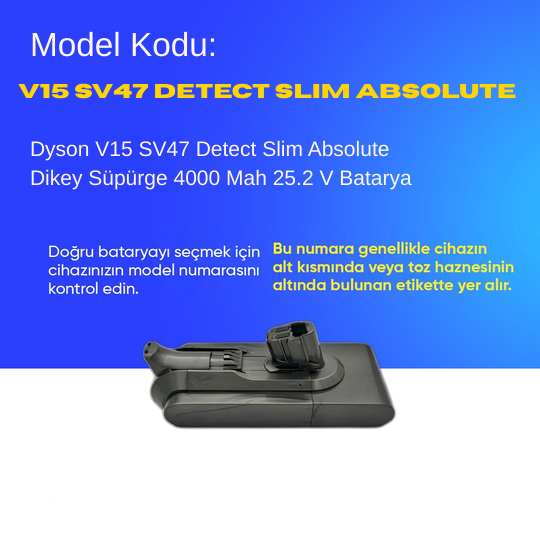 Dyson V15 SV47 Detect Slim Absolute 4000MAH Pil Dikey Süpürge Batarya