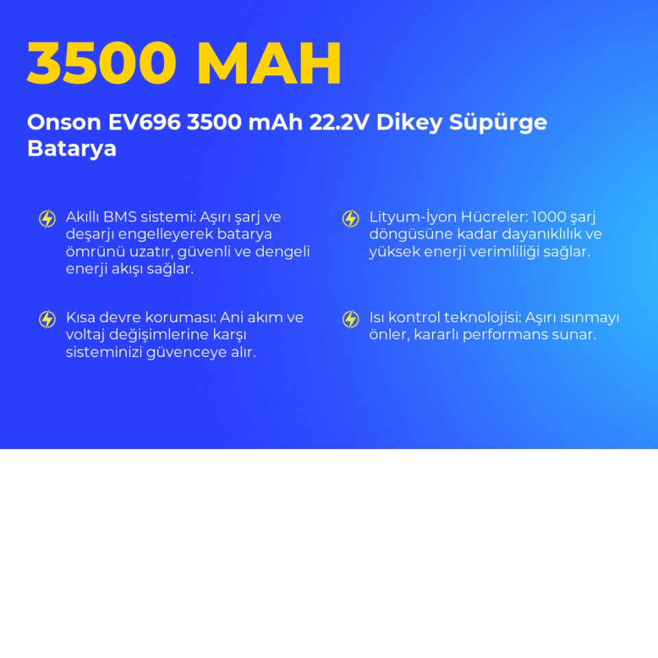 Onson EV696 3500 mAh 22.2V Dikey Süpürge Batarya