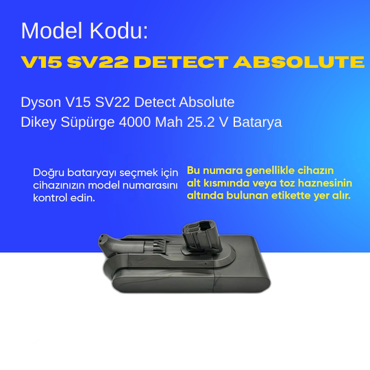 Dyson V15 SV22 Detect Absolute 4000MAH Pil Dikey Süpürge Batarya