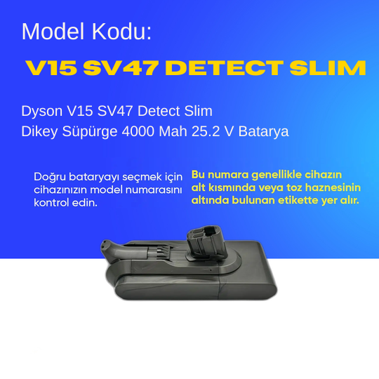 Dyson V15 SV47 Detect Slim Dikey Süpürge 4000 Mah 25.2 V Batarya – Orjinal Uyumlu Uzun Ömürlü, Yüksek Performans Pil