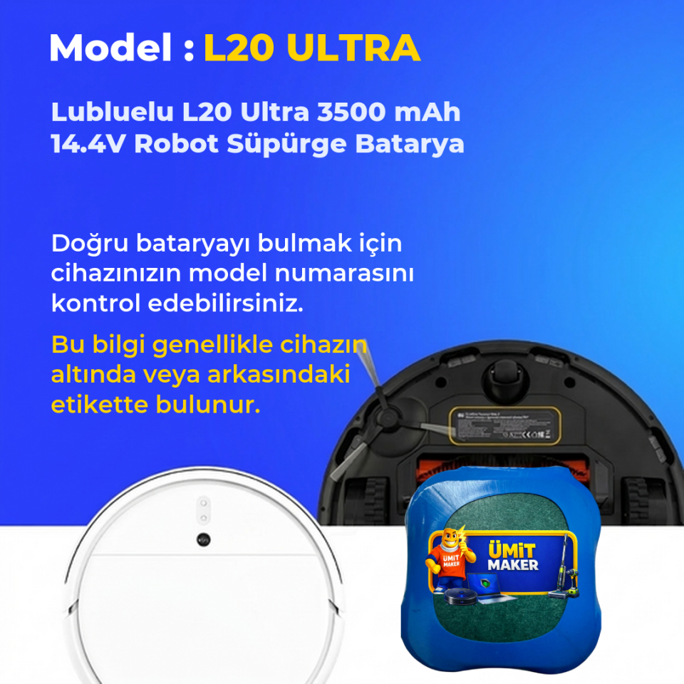 Lubluelu L20 Ultra 3500 mAh 14.4V Robot Süpürge Batarya