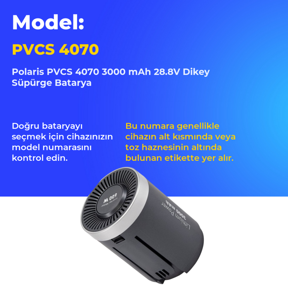 Polaris PVCS 4070 3000 mAh 28.8V Dikey Süpürge Batarya