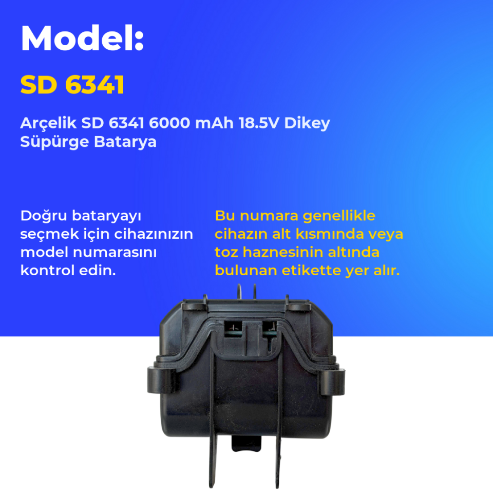 Arçelik SD 6341 6000 mAh 18.5V Dikey Süpürge Batarya