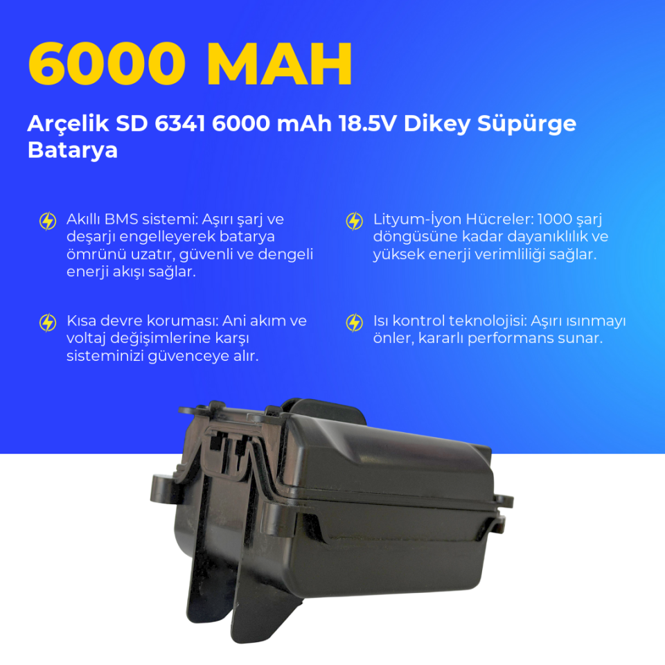 Arçelik SD 6341 6000 mAh 18.5V Dikey Süpürge Batarya