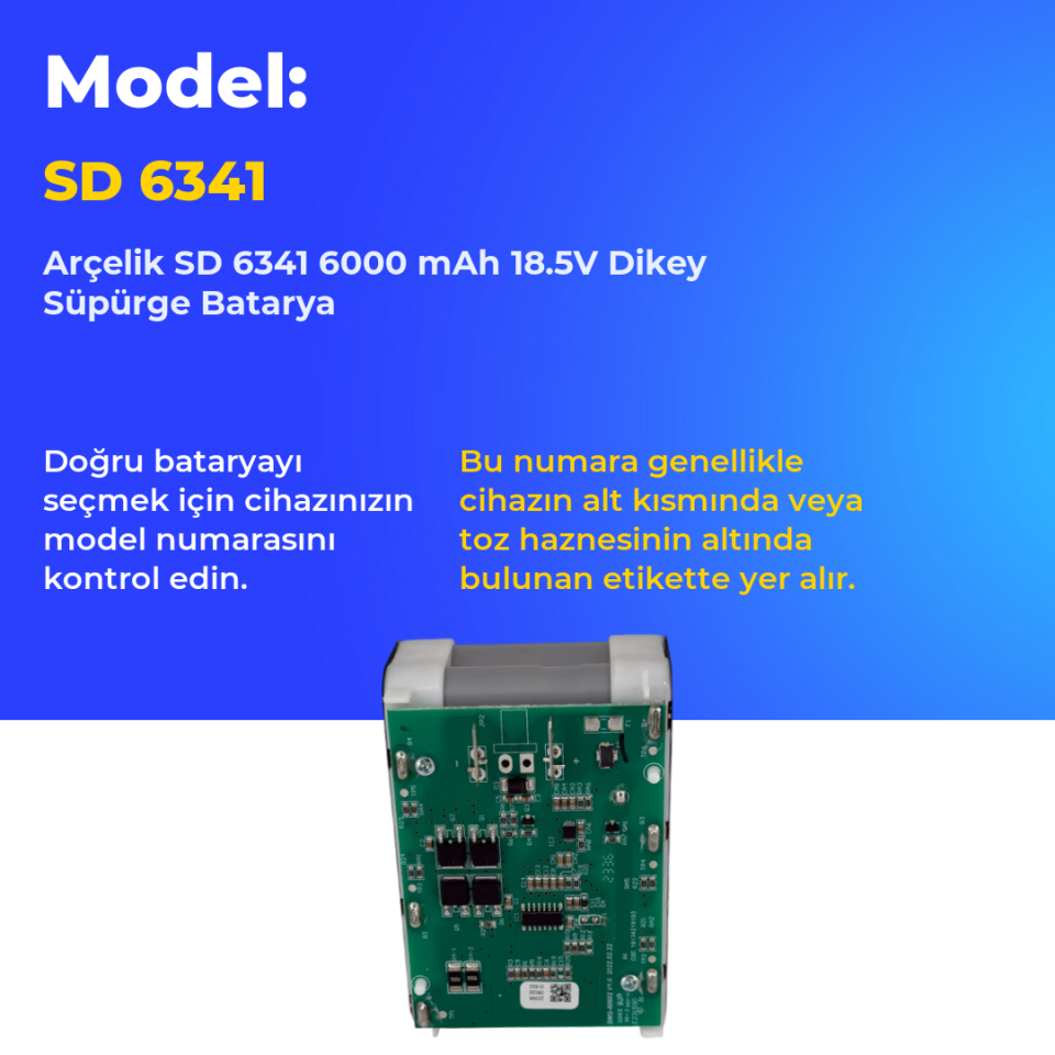 Arçelik SD 6341 6000 mAh 18.5V Dikey Süpürge Batarya