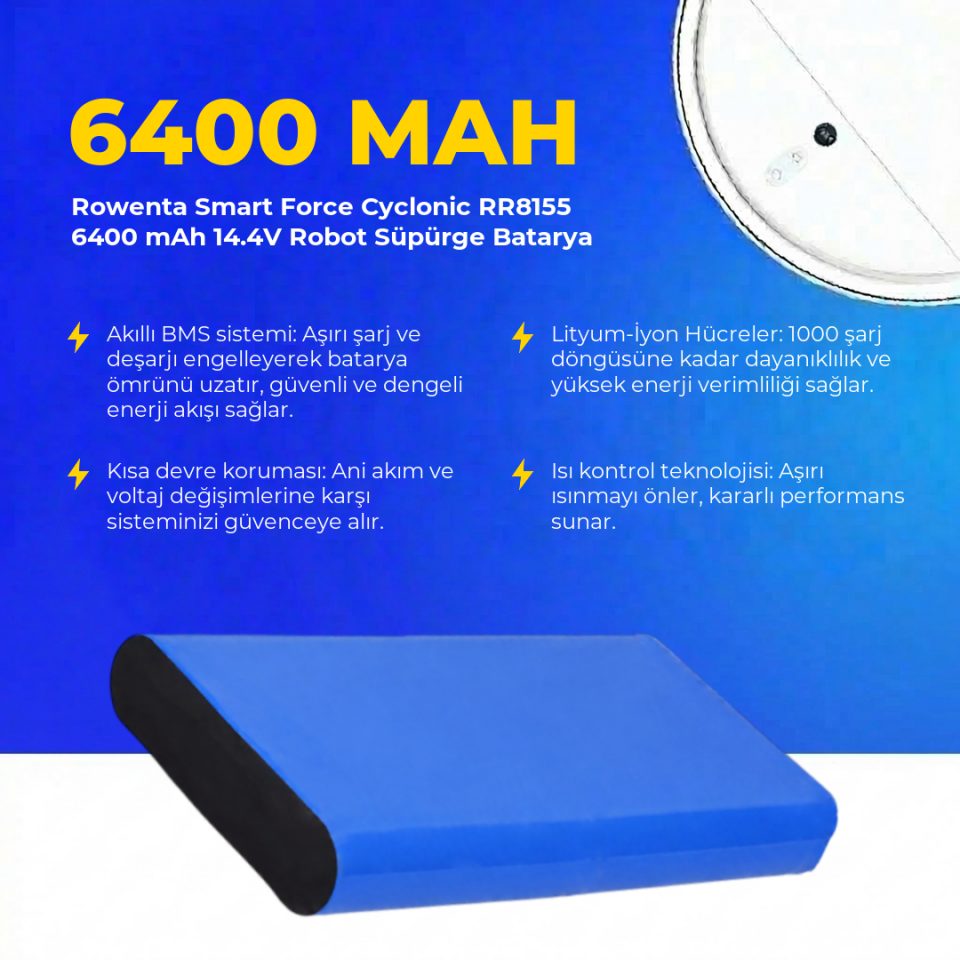 Rowenta Smart Force Cyclonic RR8155 6400 mAh 14.4V Robot Süpürge Batarya