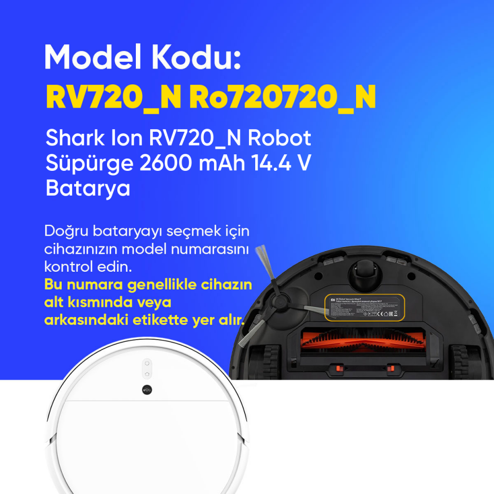 Shark Ion RV720_N Robot Süpürge 2600 mAh 14.4 V  Batarya – Orjinal Uyumlu Uzun Ömürlü, Yüksek Performans Pil