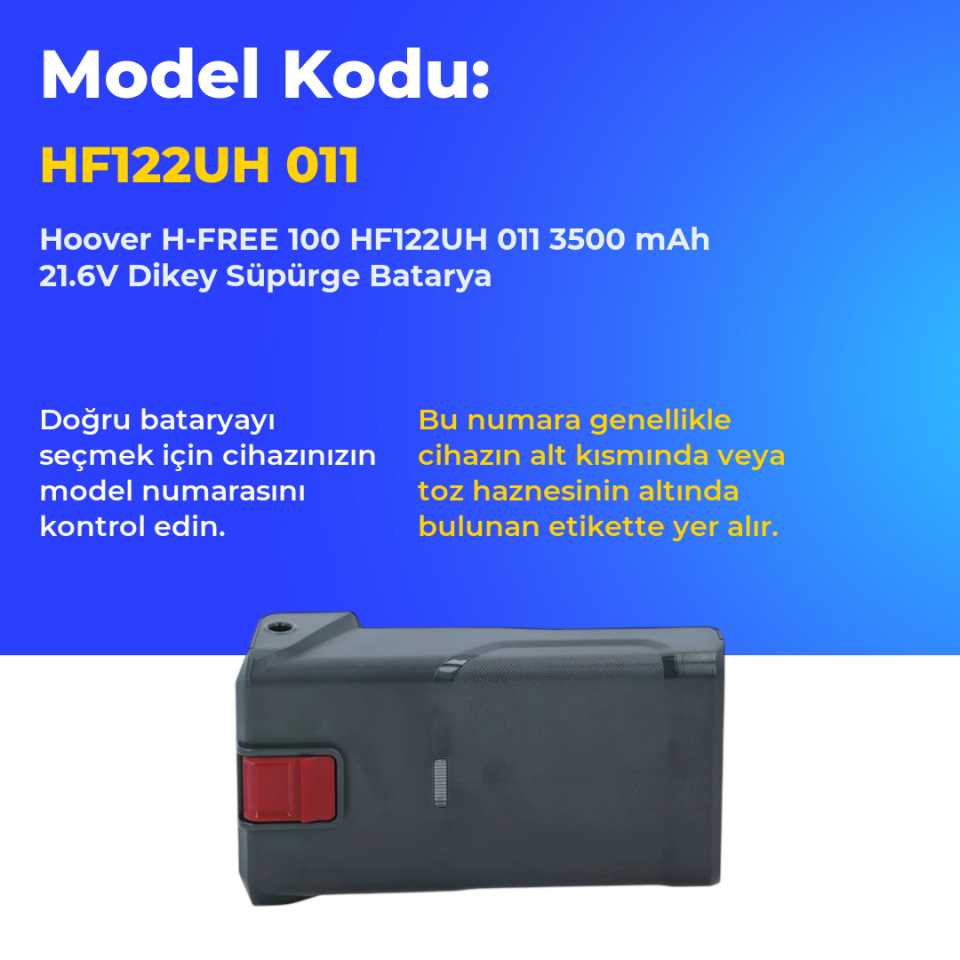 Hoover H-FREE 100 HF122UH 011 3500 mAh 21.6V Dikey Süpürge Batarya