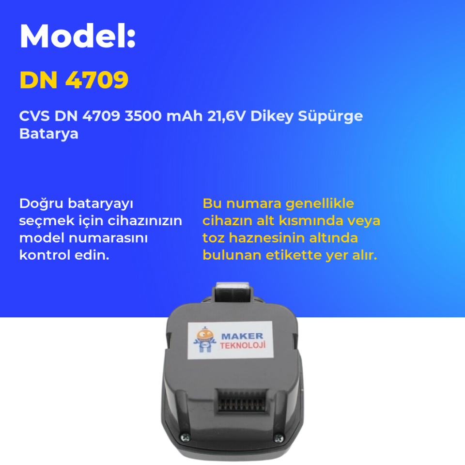 CVS DN 4709 3500 mAh 21,6V Dikey Süpürge Batarya