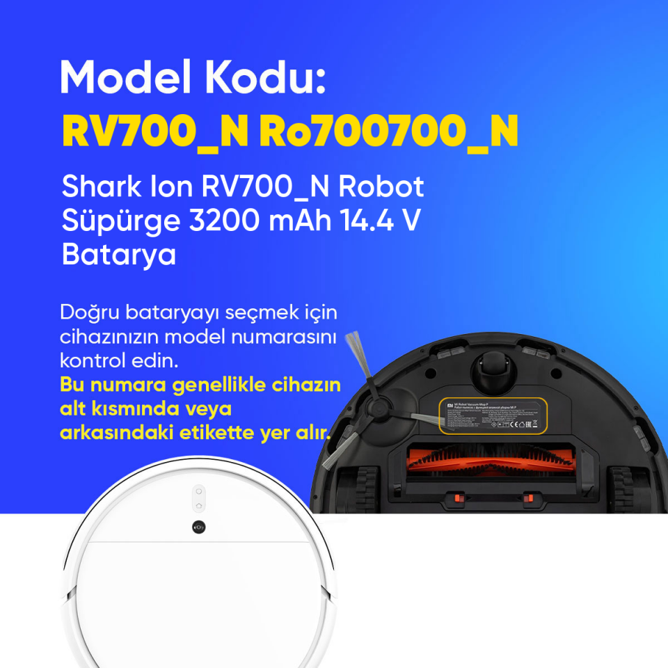 Shark Ion RV700_N Robot Süpürge 3200 mAh 14.4 V  Batarya – Orjinal Uyumlu Uzun Ömürlü, Yüksek Performans Pil