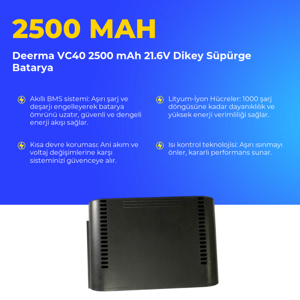 Deerma VC40 2500 mAh 21.6V Dikey Süpürge Batarya