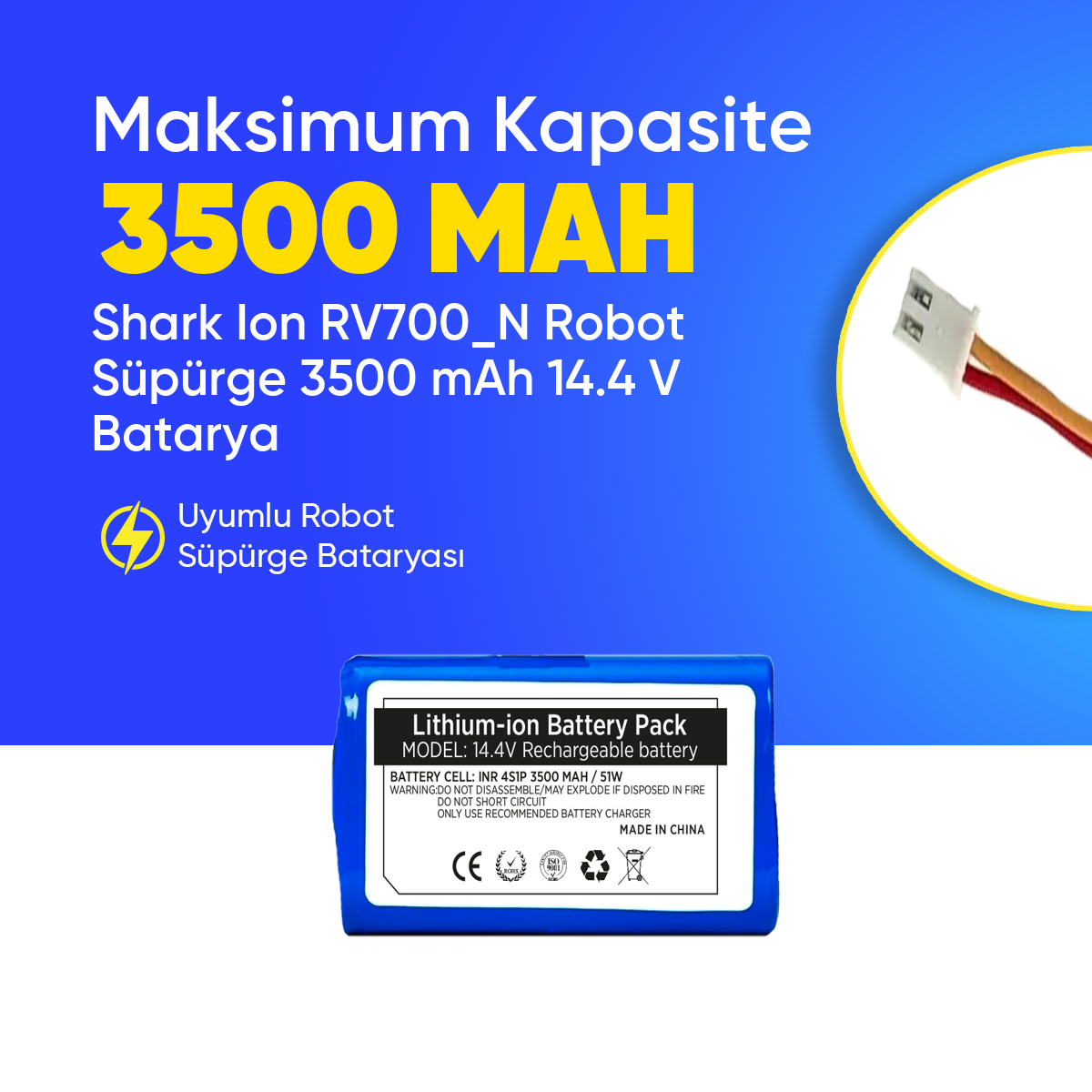 Shark Ion RV700_N Robot Süpürge 3500 mAh 14.4 V  Batarya – Orjinal Uyumlu Uzun Ömürlü, Yüksek Performans Pil