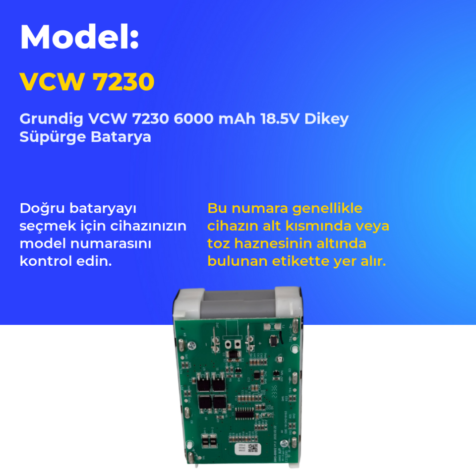 Grundig VCW 7230 6000 mAh 18.5V Dikey Süpürge Batarya