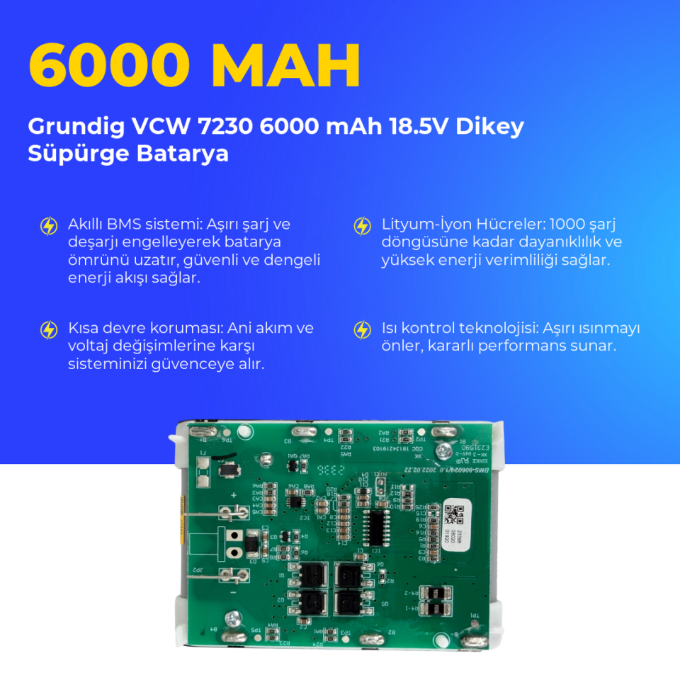Grundig VCW 7230 6000 mAh 18.5V Dikey Süpürge Batarya