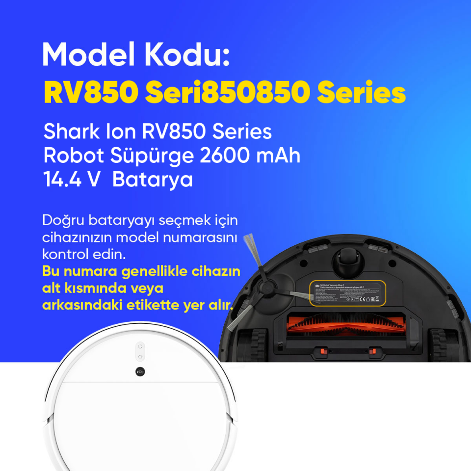 Shark Ion RV850 Series Robot Süpürge 2600 mAh 14.4 V  Batarya – Orjinal Uyumlu Uzun Ömürlü, Yüksek Performans Pil
