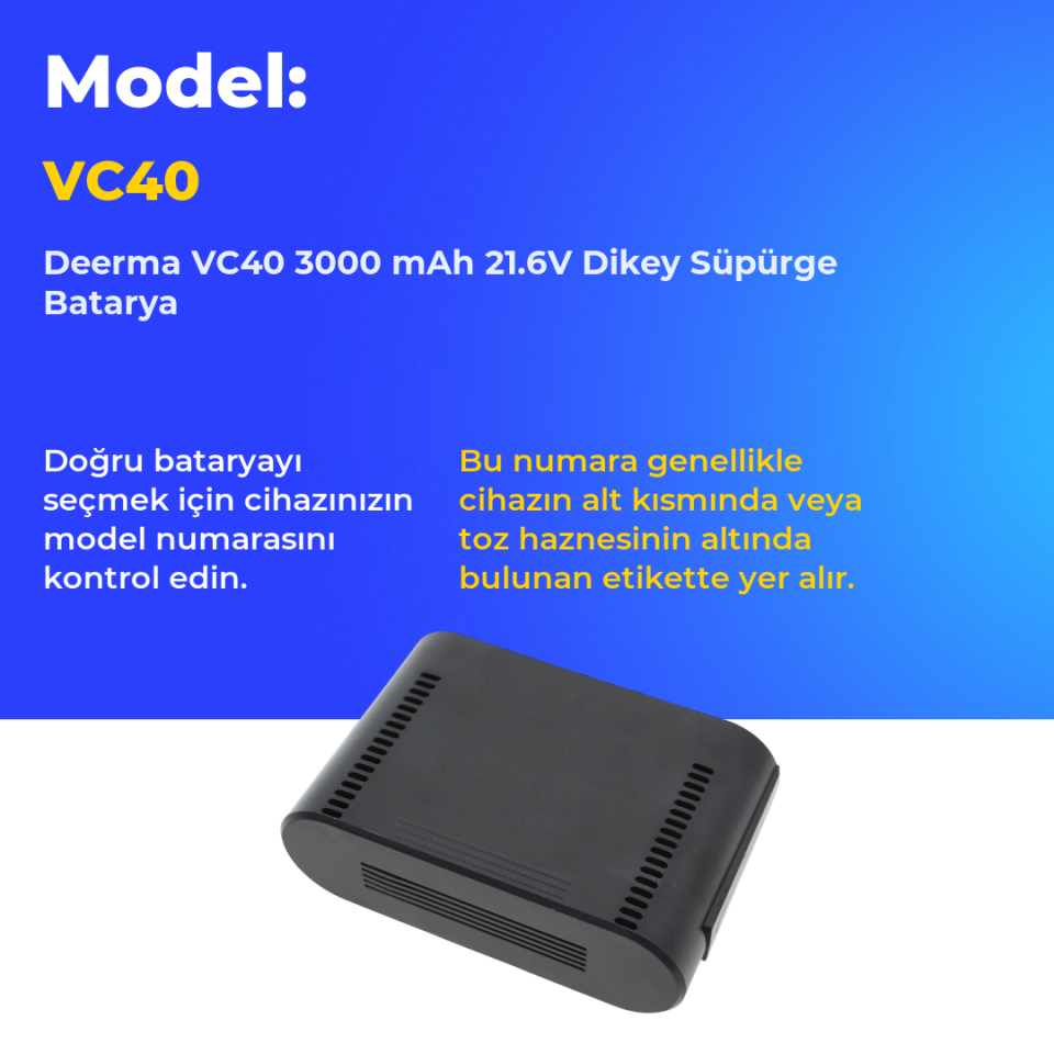 Deerma VC40 3000 mAh 21.6V Dikey Süpürge Batarya